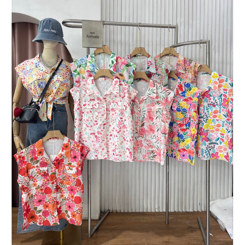 เสื้อลายดอก แขนล้ำ  (001) กระเป๋าหน้า หน้าผ้าอก 42 ป้าย matinee มี  35 ลาย – โปรปัง
