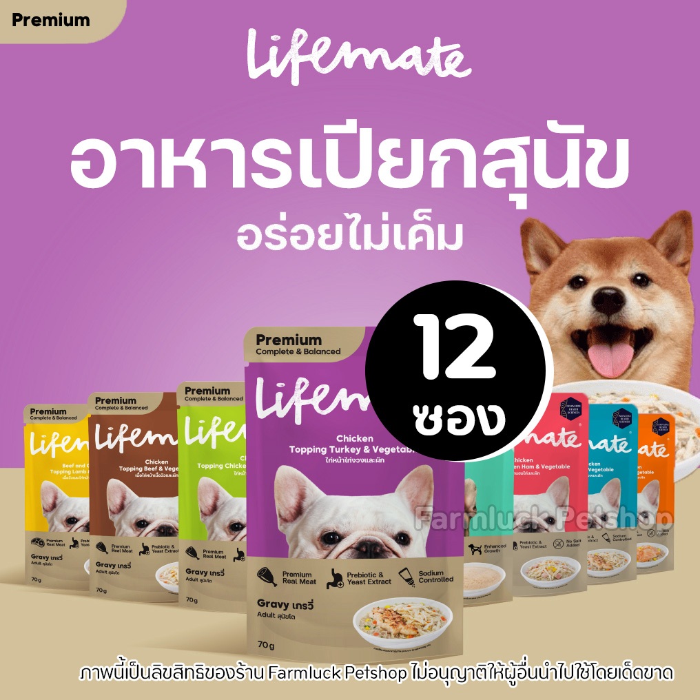 [12ซอง] Lifemate อาหารเปียกสุนัข ไลฟ์เมท  Human Grade มีsalmon oil บำรุงผิวหนังและขนสวยเงางามไม่เค็ม