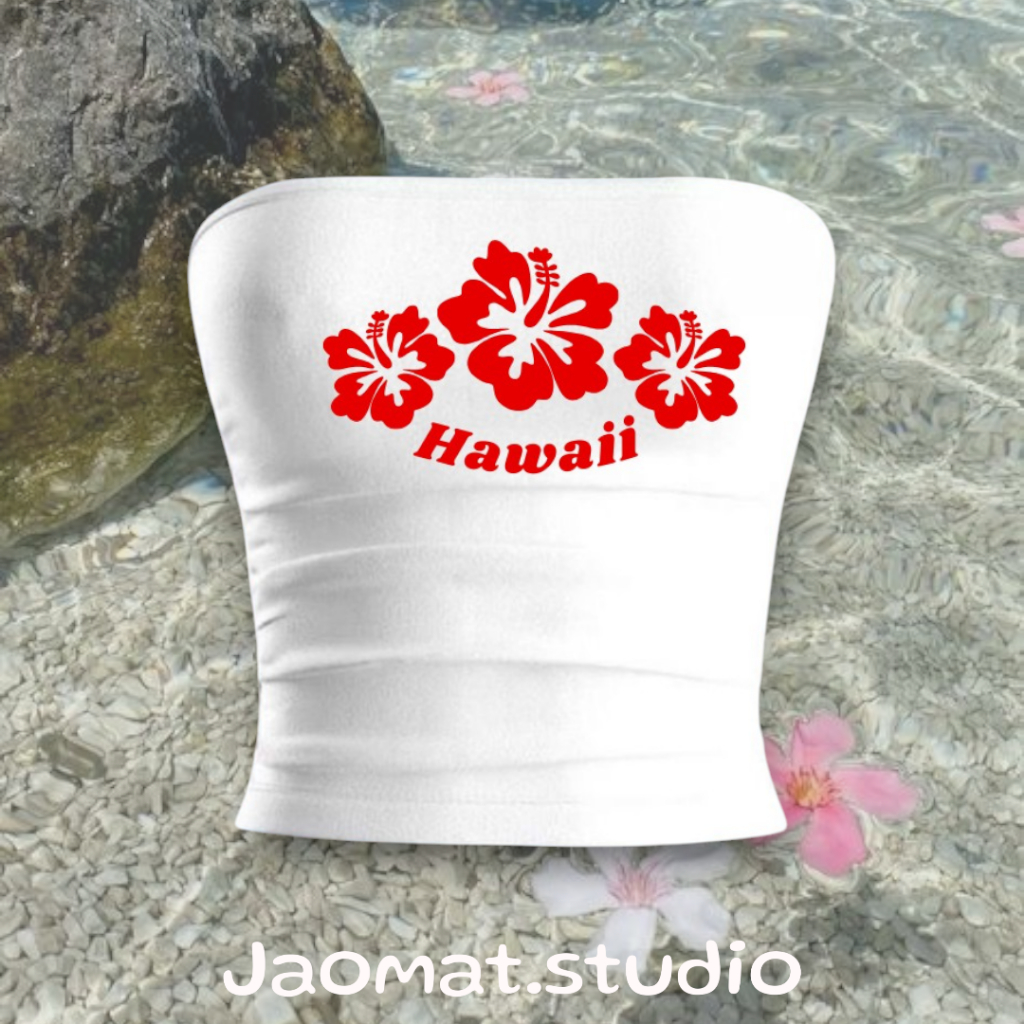Jaomat✿เกาะอกลายชบาสุดฮิต summer girl สุดๆ ใส่ไปทะเล ใส่เล่นสงกรานต์ ใส่สวยๆไปวันๆ