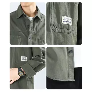 เสื้อแจ็กเก็ตผู้ชาย เสื้อแจ็กเก็ตคาร์โก้ แขนยาว แบบบาง ทรงหลวม เนื้อนุ่มใส่สบายไม่ร้อน สไตล์ฮ่องกง jacket [XUAN363]