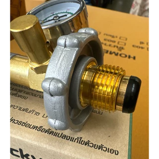 Lucky Flame หัวปรับแก๊สเซฟตี้แรงดันต่ำ มีมาตรวัดความดัน รุ่น LS-325SG พร้อมสายเลือกขนาดได้ และ ตัวรัดสาย