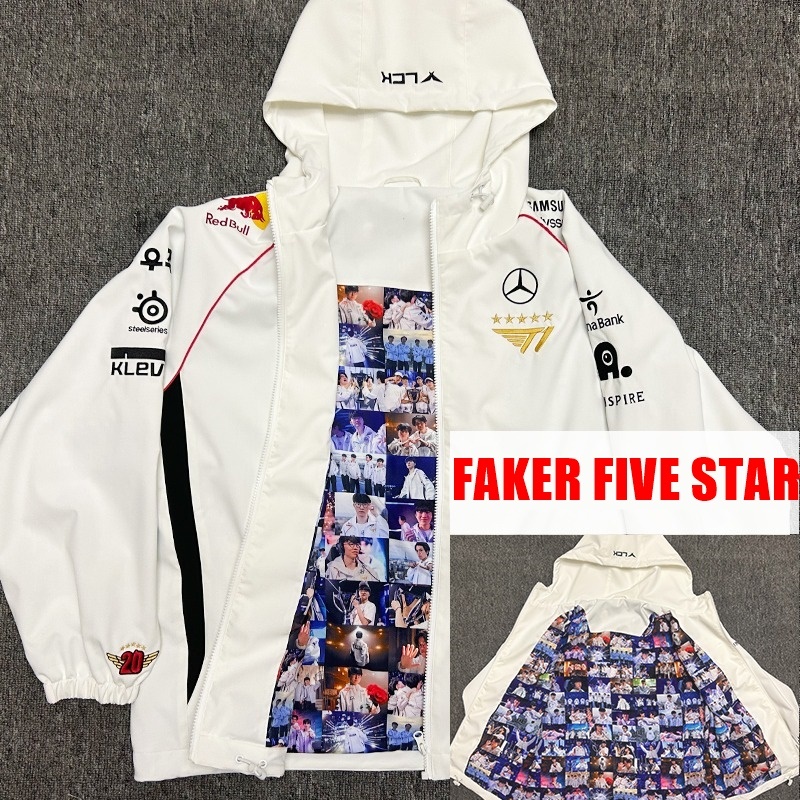 ⭐⭐⭐⭐⭐ เสื้อแจ็คเก็ต T1 Five Star Edition FAKER แบบห้าดาว ด้านในมีภาพ Faker เสื้อแจ็คเก็ตแบบซิปคอปกที
