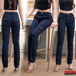 (พร้อมส่ง) NANAZAZA - MG038 กระบอกเล็กยืด คาร์โก้สไตล์ กระเป๋ากล่อง 100% COTTON DENIM