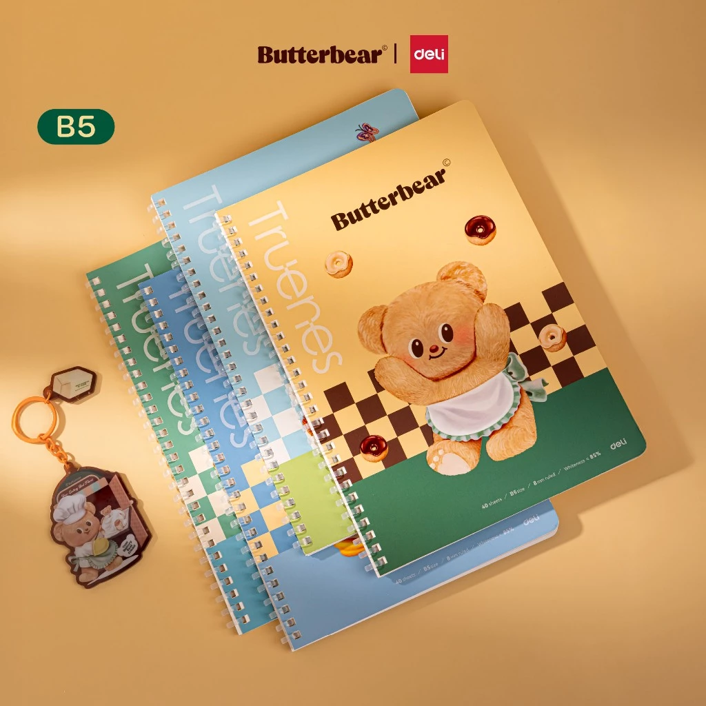 (ฺButterBear X Deli) สมุดจด สมุดมีห่วง สมุดสันเชือก สมุดน้องหมีเนย บัตเตอร์แบร์ (A5/B5/เลือกลายได้)