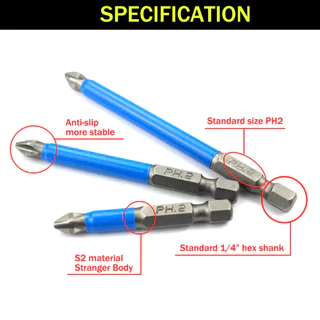7 ชิ้นไขควงชุด Bit,แม่เหล็ก Anti-Slip ไขควงเจาะบิต,PH2 มาตรฐาน Phillips Bits ชุด 25 มม.-150 มม