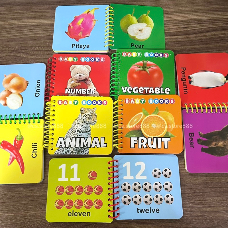 หนังสือเสริมพัฒนาการเด็ก สมุดตัวเลข, สัตว์, ผัก, ผลไม้ พร้อมรูปภาพประกอบสีสันสดใส ของเล่นเพื่อการศึกษา