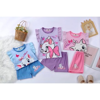 J16 ชุดเด็กแขนสั้น แมวมาลี แขนระบายผ้านิ่มเด้ง ไซส์90-130