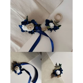 Memoryofflower•ข้อมือเพื่อนเจ้าสาว เข็มกลัด โทนฟ้า Navy ฟ้าsky
