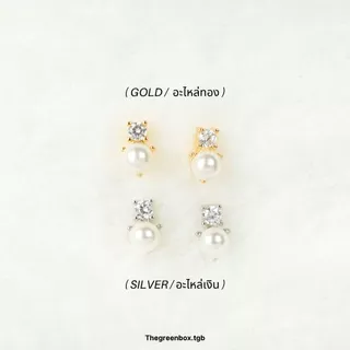 ต่างหู Diamond on Pearl เพชรและมุกก้านเงินแท้ S925- Thegreenbox