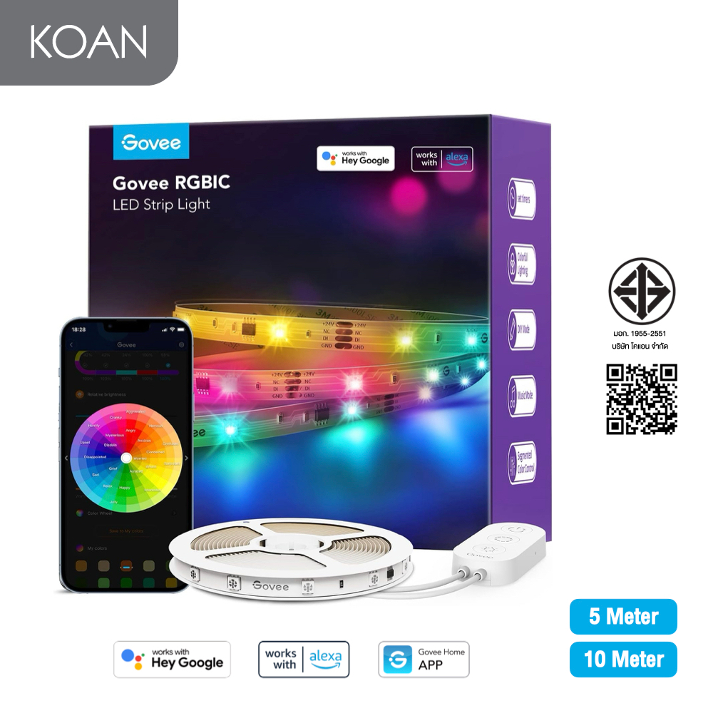 ไฟตกแต่งห้อง Govee RGBIC Basic Wi-Fi with Bluetooth LED Strip Lights