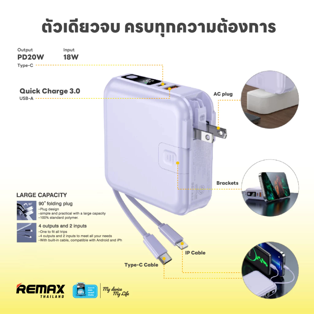 Remax W1501 Power Bank 15000mAh มีสายชาร์จในตัว thumbnail 6