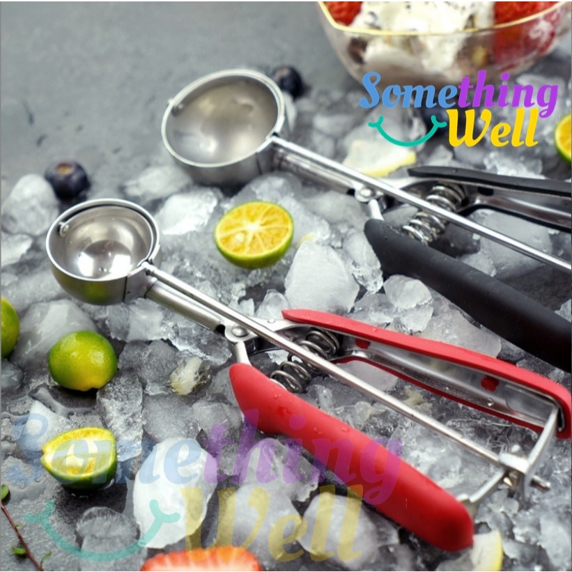ที่ตักไอศครีม (ขนาด 3/4/5 cm) สแตนเลส304 สกูปตักไอติมแบบขูดด้ามจับซิลิโคน Ice Cream Scoop