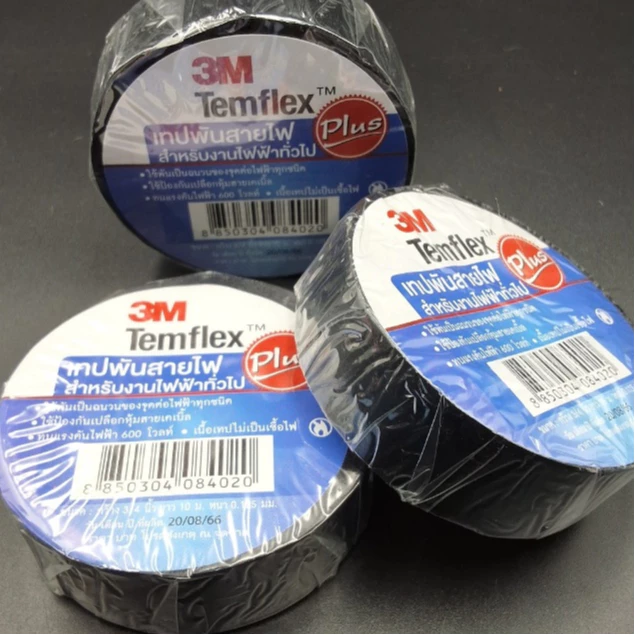 เทปพันสายไฟ 3M รุ่น TEMFLEx PLUS ขนาด 3/4 นิ้ว x 10 เมตร สีดำ ของแท้