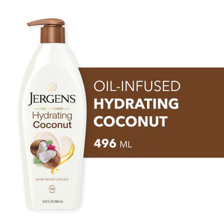 เจอร์เกนส์ ออยล์-อินฟิวส์ ไฮเดรติ้ง โคโคนัท 496 มล. JERGENS OIL-INFUSED HYDRATING COCONUT 24-HOUR MOISTURIZER 496 ML