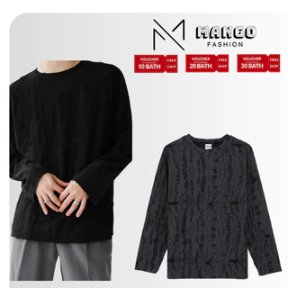 WS37 - เสื้อยืดแขนยาวผู้ชายดีไซน์ขาดแบบเฉพาะตัว M-2XL
