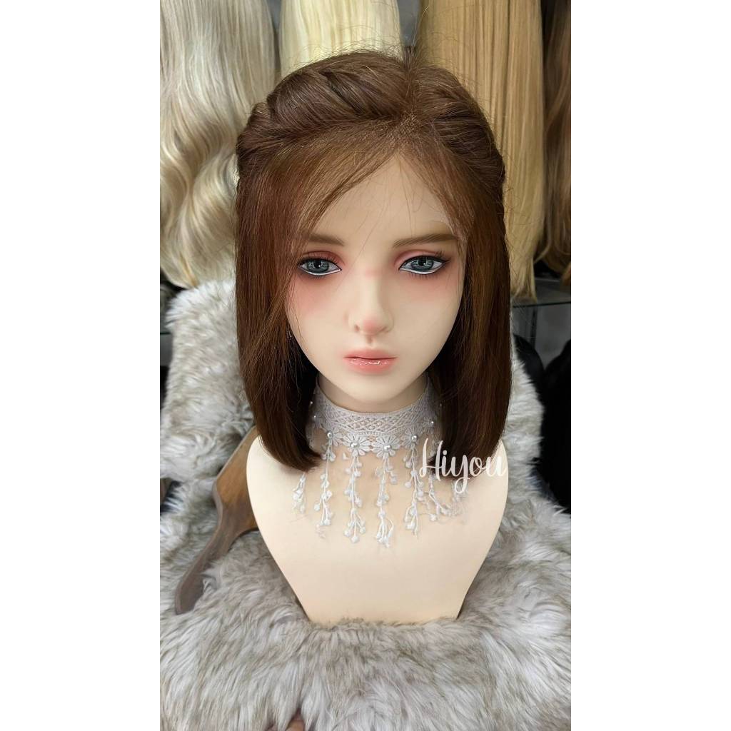 วิกทอมือผมแท้ ทอ 4×4 บ๊อบปะบ่า สีน้ำตาลธรรมชาติ ยาว 10-12 นิ้ว