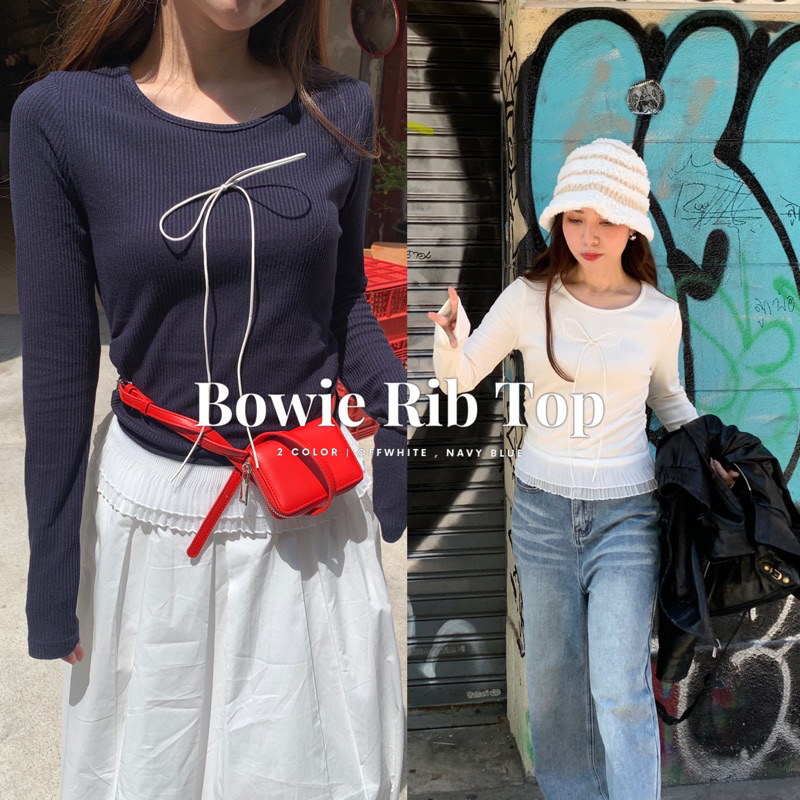 SOMEDRESS | Bowie Rib Top ยืดผ้าร่องแขนยาวแต่งระบาย
