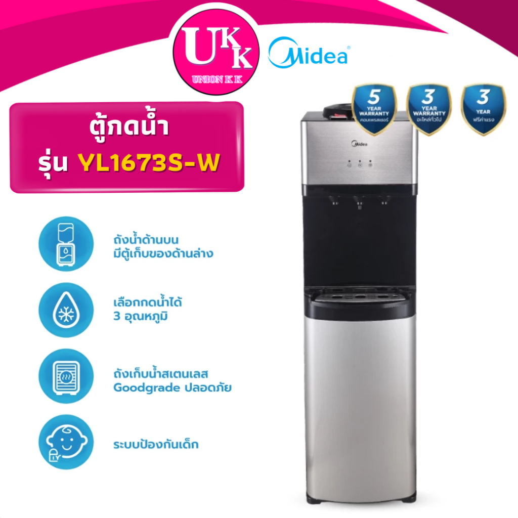MIDEA ตู้กดน้ำ รุ่น YL1673S-W ถังน้ำด้านบน น้ำเย็น-ร้อน ( HWD-B30000 RWF-W1664TK YL1673S-W )