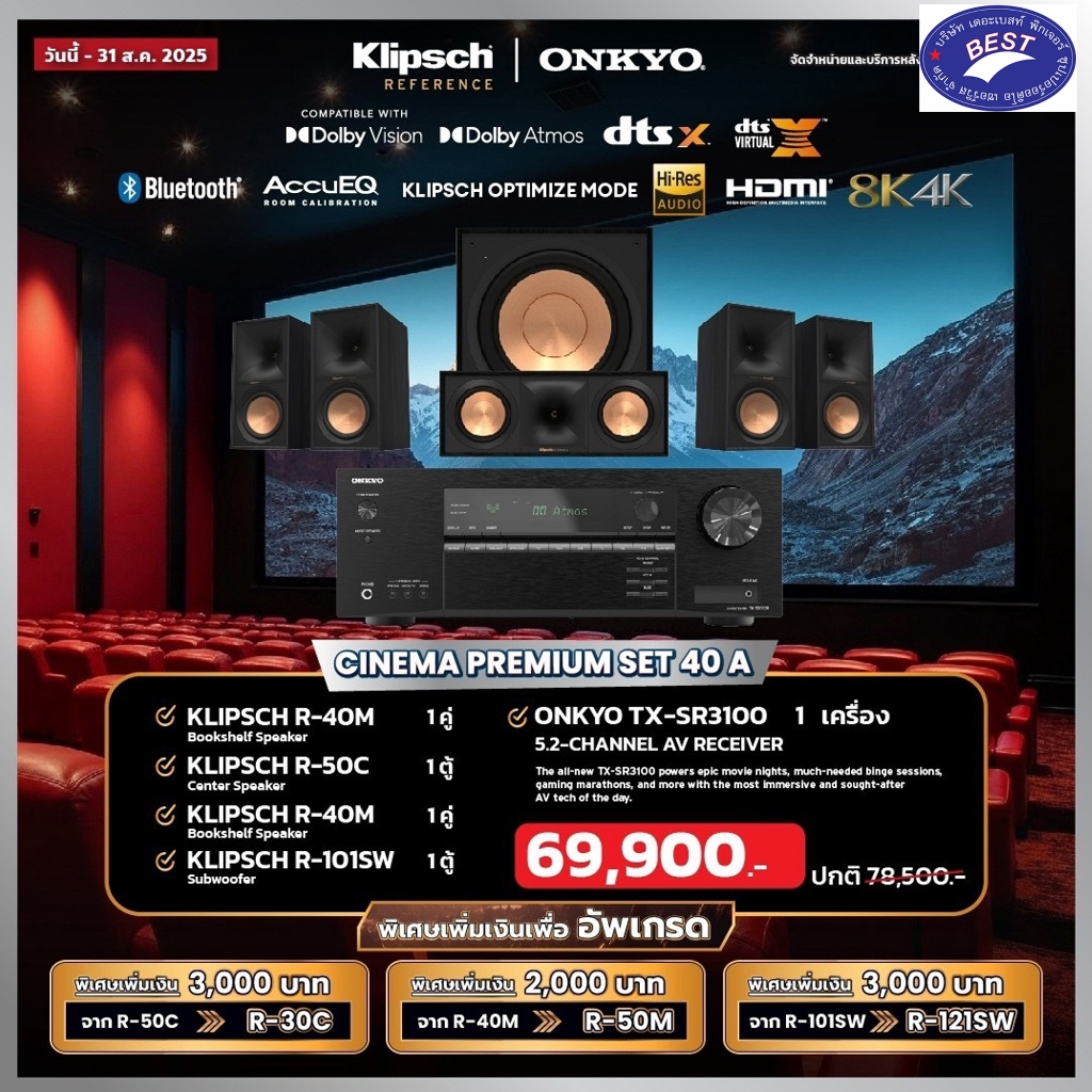 Onkyo TX-SR3100 + Klipsch R-40M R-50C R-101SW SET