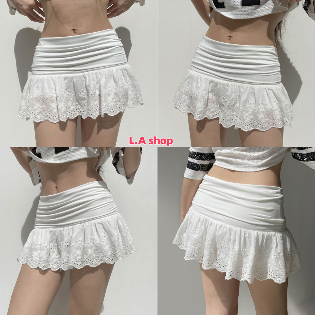 L.A Shop★สไตล์ใหม่★​พร้อมส่ง กระโปรงเอวสูง ทรงสั้น น่ารักมาก แต่งขอบลูกไม้ "FY2775"
