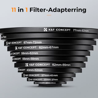 K&F แหวนแปลงหน้าเลนส์เพื่อใส่ฟิลเตอร์ขนาดใหญ่ขึ้น 11in1 Step-up ring set filter สำหรับเลนส์ DSLR (SKU0800)
