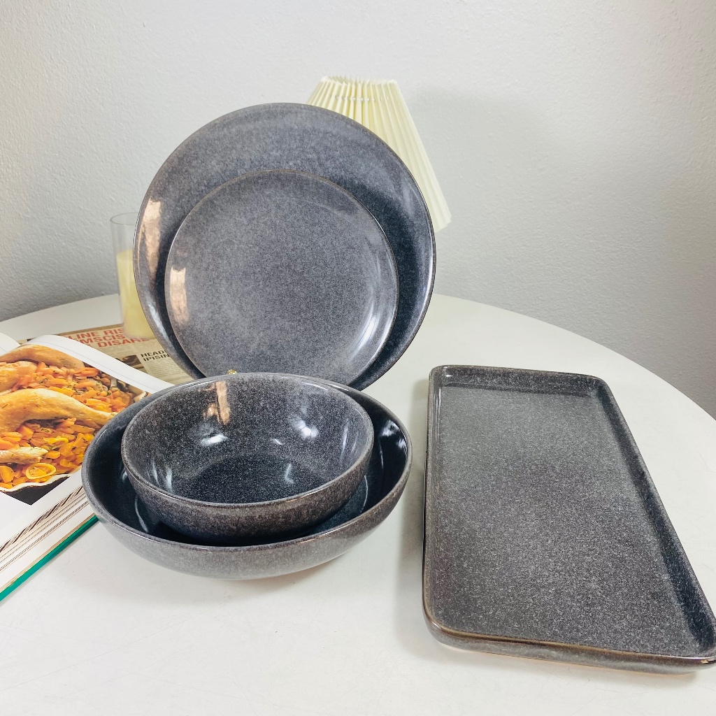 Grey set จาน ชาม จานเปล เข้าเซท สีเทา