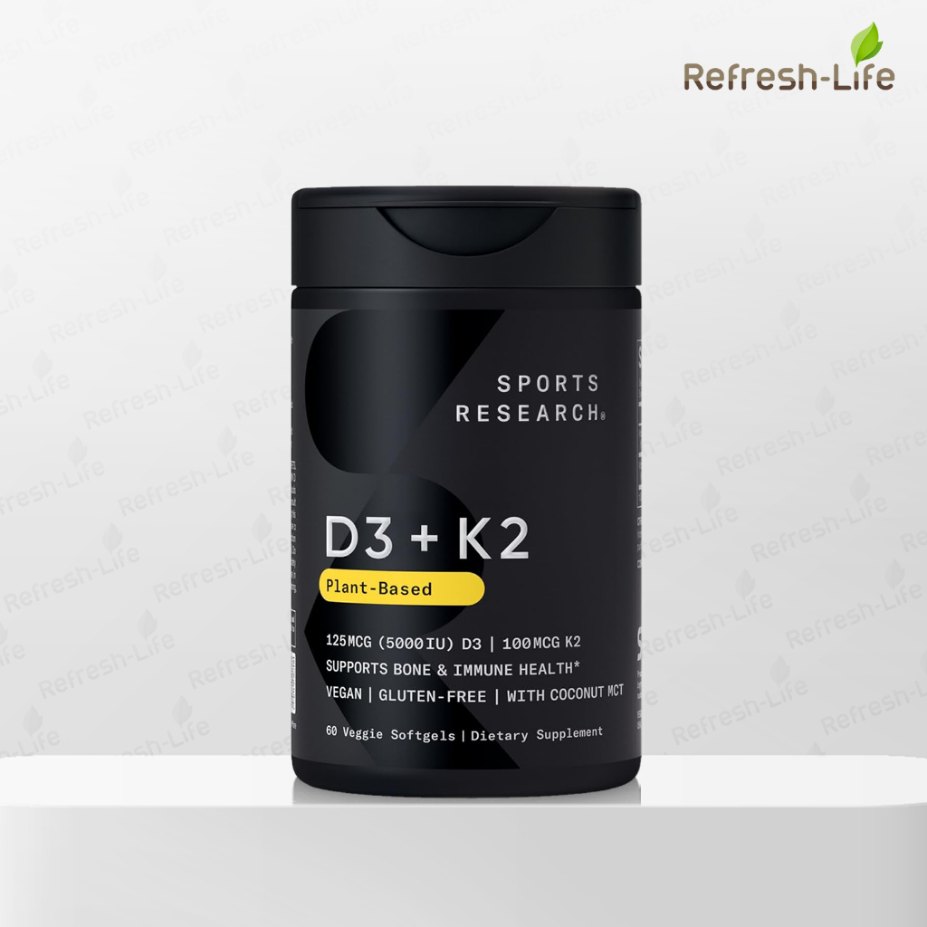 [พร้อมส่ง] Sports Research Vitamin D3 + K2 Plant-Based D3 125mcg[5000IU] + K2[MK-7] 100 mcg Vegan วี