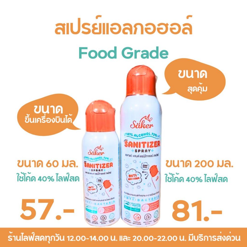47 บาท ซื้อผ่านไลฟ์ลด 50% Saker Hand Sanitizer Spray สเปรย์แอลกอฮอล์ Foodgrade แอลกอฮอล์เด็ก