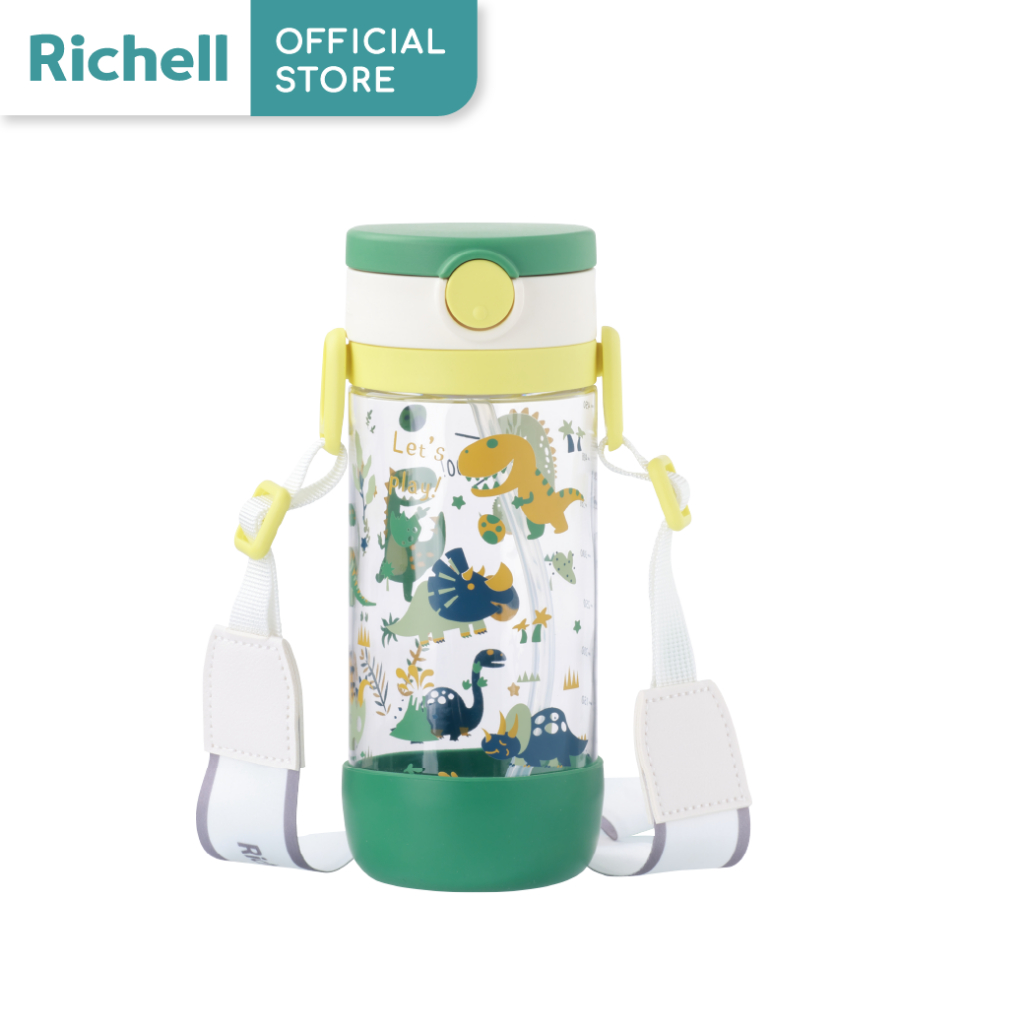 Richell(ริเชลล์) limited edition แก้วน้ำเด็กไปโรงเรียน กันสำลัก คว่ำไม่หก ตกไม่แตก มียางรองก้นขวด (450ml)
