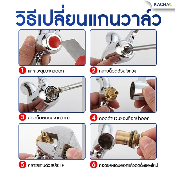 KACHA แกนวาล์วเซรามิคก๊อกน้ำ สแตนเลส/ทองเหลือง/FRP thumbnail 10