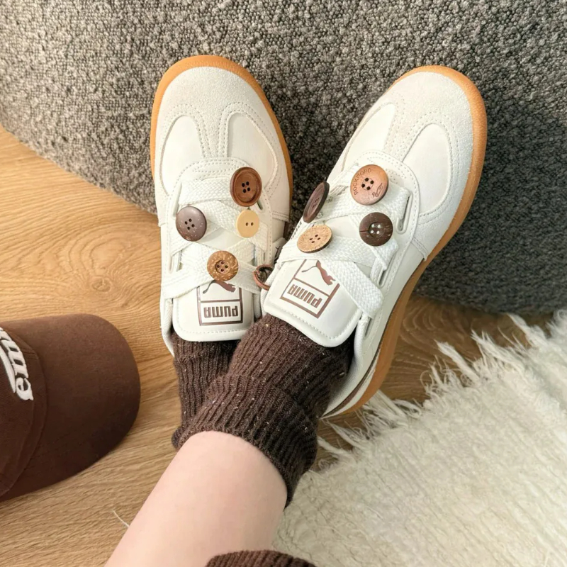 ✅(ของแท้พร้อมส่ง)✅ 🍒ของแท้ 100 %🎉PUMA Palermo Wide Lace Sd 'Frosted Ivory Brown Mushroom' Women's 402109-03