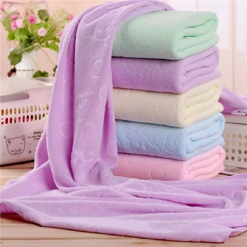 MW151 ขนาด 140x70 ซม. ผ้าเช็ดตัว ผ้าขนหนู นาโน สีพื้น ปั้มลาย แบบบาง เหมาะกับเด็กและผู้ใหญ่