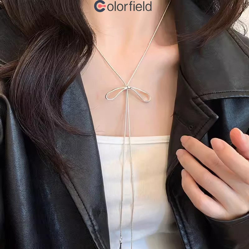 Colorfield สร้อยคอโบว์ใหญ่กระดูกไหปลาร้าโซ่เค้นคอเครื่องประดับเงินอุปกรณ์เสริมแฟชั่นเรียบง่าย-ส่งเร็ว🚚
