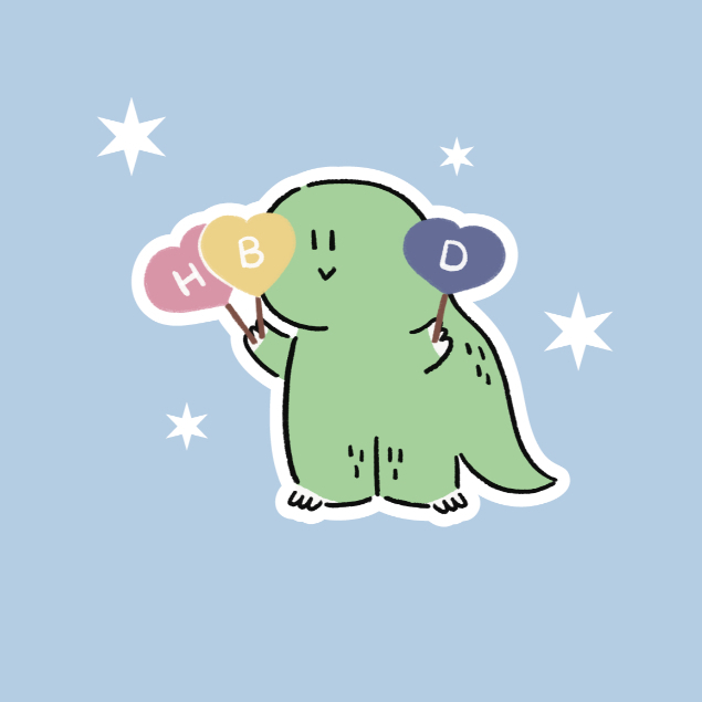 Jurawrsic สติกเกอร์ไดคัท PVC กันน้ำ die-cut ขนาด 6.1x5ซม. ป้ายวันเกิด ไดโนเสาร์ ถือป้ายอวยพร HBD bir