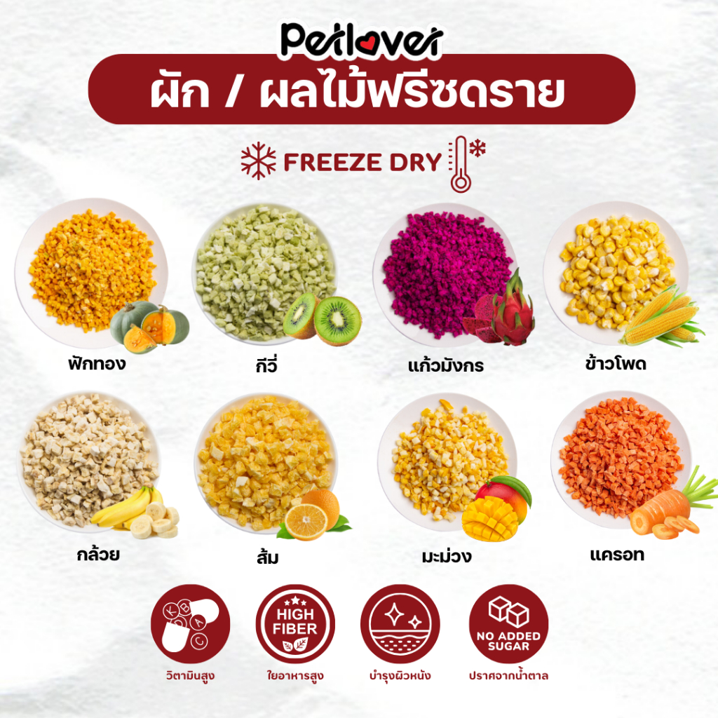 ผัก / ผลไม้ ฟรีซดราย ไร้น้ำตาล ไร้เกลือ อาหารนกแก้ว และสัตว์ฟันแทะทุกชนิด (กระปุก 10G / 20G) รูปที่ 2