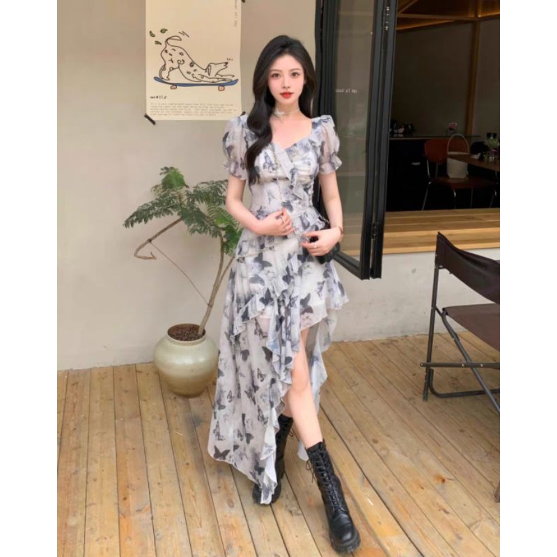 เดรสยาวหน้าสั้นหลังยาว สวยแสบสไตล์เกาหลีS—3XL
