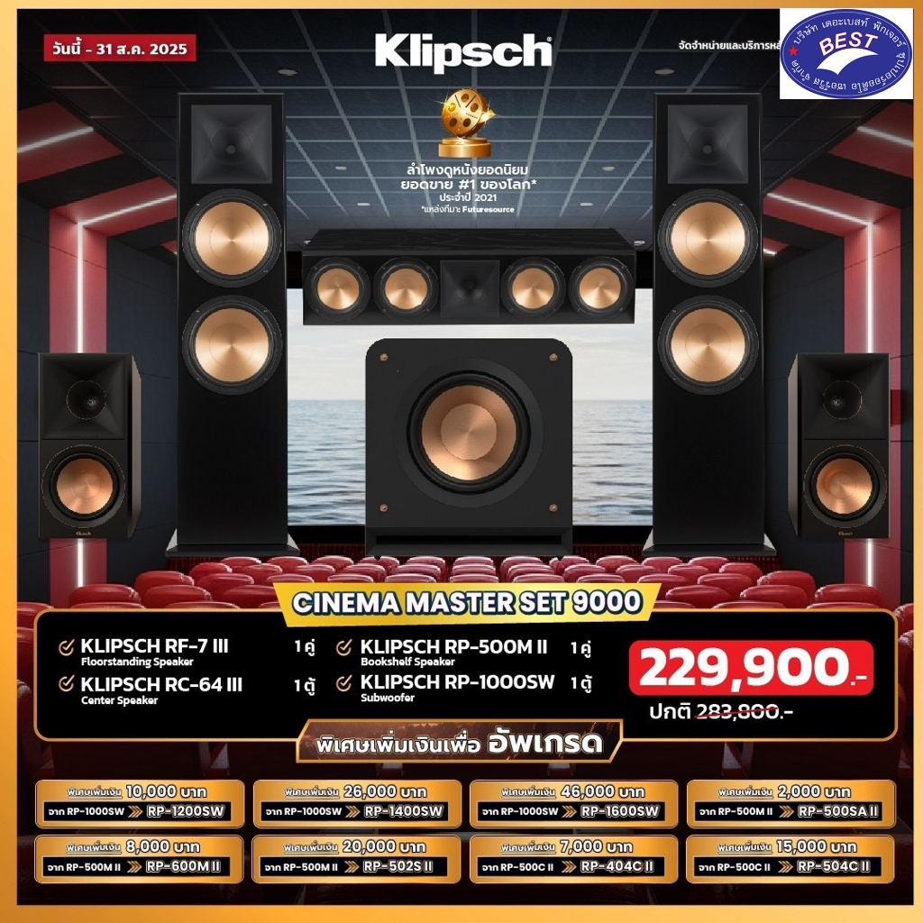 Klipsch RF-7 III RC-64 III RP-500M II RP-1000SW 5.1 channel speaker set