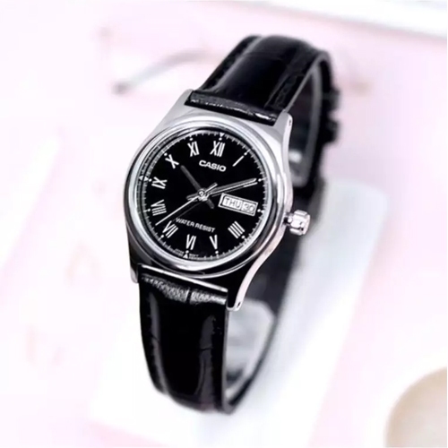 Casio Standard นาฬิกาข้อมือผู้หญิง สีดำ สายหนังสีดำ รุ่น LTP-V006L-1BUDF,LTP-V006L-1B,LTP-V006L