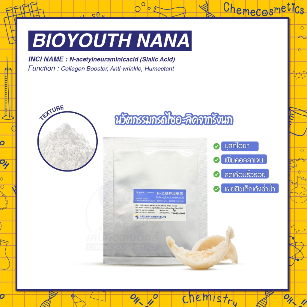 Bioyouth NANA (Sialic Acid) นวัตกรรมกรดไซอะลิคจากรังนก บูสท์ไฮยา เพิ่มคอลลาเจน ลดเลือนริ้วรอย เหนือก