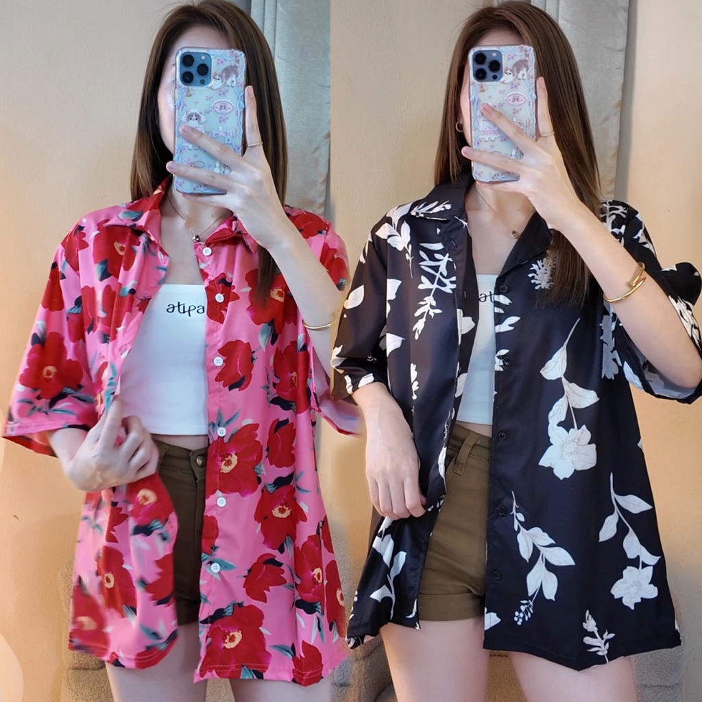 Hawaii เสื้อเชิ้ต ปกฮาวาย แขนสั้น ลายดอก กระดุมหน้า เนื้อผ้าไหมอิตาลี พิมพ์ลายดอก ผ้าดี ใส่สบาย⚡จัดส่งเร็ว⚡