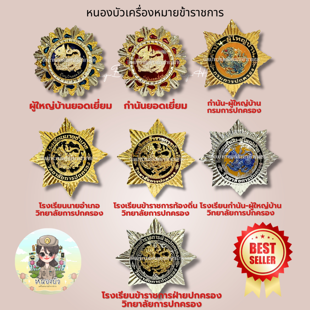 เข็มนายอำเภอ เข็มปลัดอำเภอ เข็มข้าราชการท้องถิ่น เข็มนักปกครองระดับสูง เข็มกำนัน-ผู้ใหญ่บ้าน เข็มโรงเรียนข้าราชการ