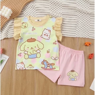 BB080 ชุดเด็ก ชุดแขนสั้นเด็ก ผ้านิ่มเด้ง เสื้อแขนสั้นพิมพ์ลายการ์ตูนน่ารัก แขนปีกนก