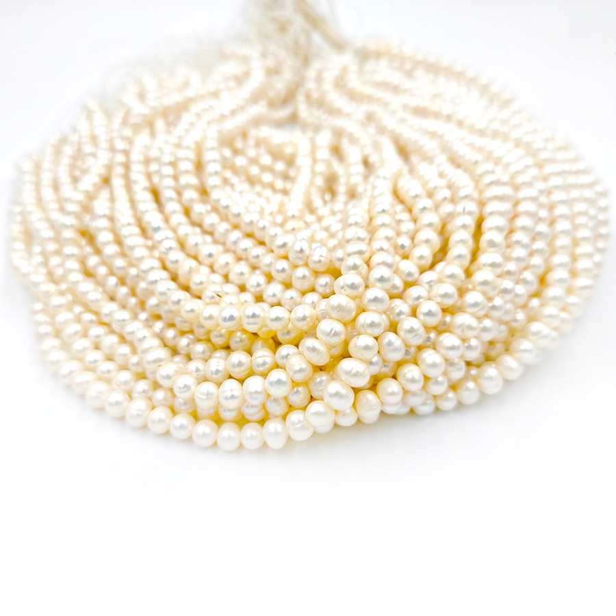 ลูกปัดมุกแท้ ลักษณะiรูปทรงกลมสีขาวครีม Round White Peachy Pearl ขนาด 6 mm - (LZ-0702)