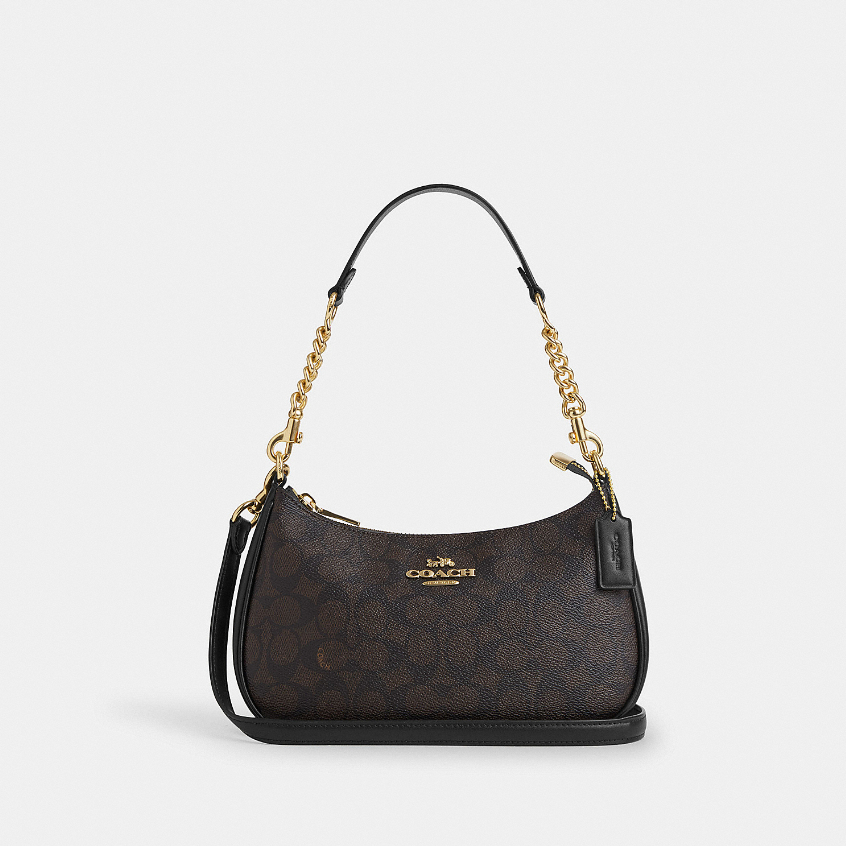 Coach CV933 Teri Shoulder Bag In Signature Canvas (IMXAQ) กระเป๋าสะพายผู้หญิง สี Im/Walnut/Black