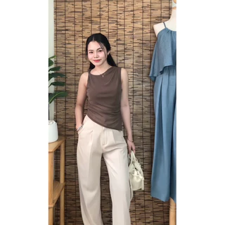TORR.STORE🌷Jinjin Top | เสื้อแขนกุดซีทรู ดีไซน์จับจีบ บิดเกลียวฝั่งขวา เนื้อผ้าซีทรูกลิตเตอร์ละเอียด เย็บ2ชั้นครึ่งนึง