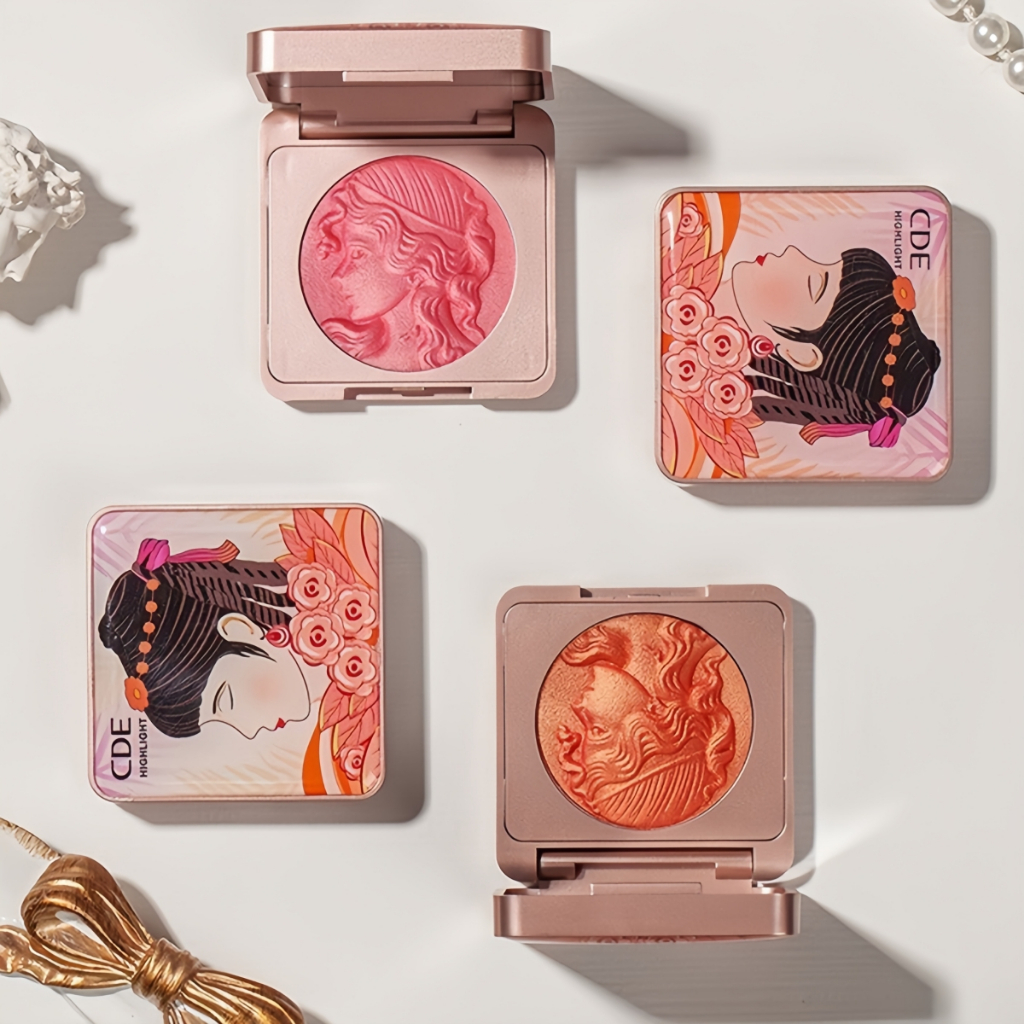 บลัชออนเนื้อฉ่ำวาว บลัชออนเจ้าหญิง ปัดแก้ม บลัชออน เม็ดสีแน่น สีสวย เนื้อฉ่ำวาว ขนาดพกพา มีกระจกให้ในตลับ