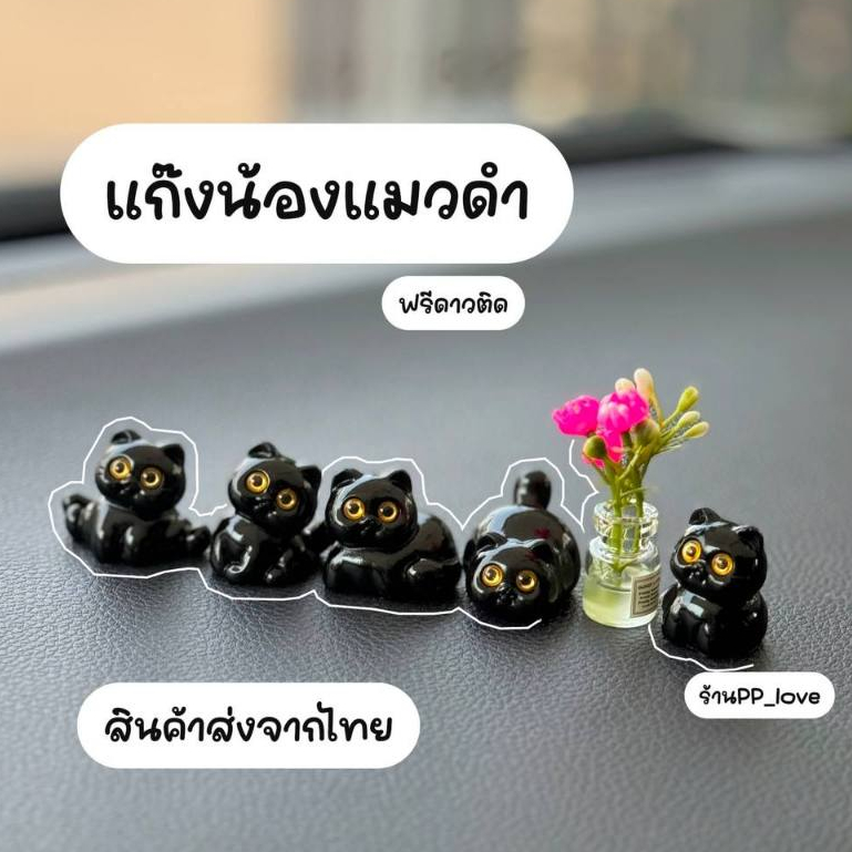 เรซิ่นน้องแมวดำโมเดลจิ๋วแมวดำคู่ดอกไม้ จำนวน5ตัว ฟรีกาวติด วางตกแต่งติดตกแต่งโมเดลฟิกเกอร์