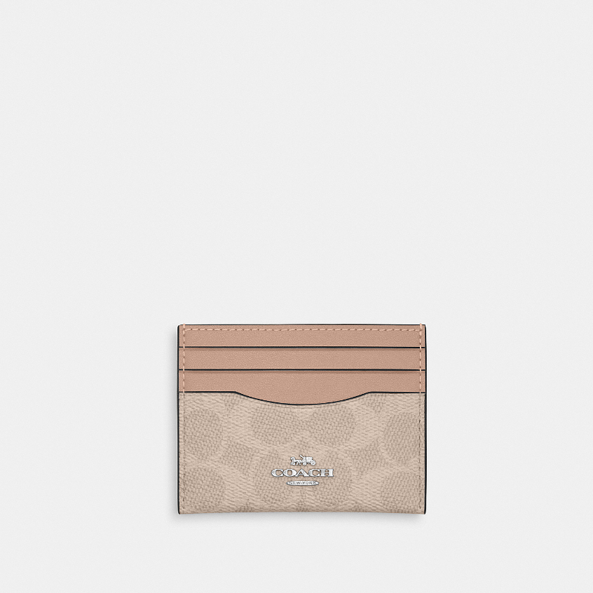Coach CZ286 Slim Id Card Case In Signature Canvas (SVPWH) กระเป๋าใส่บัตรผู้หญิง สี Sv/Sand/Taupe