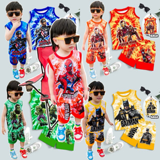 ชุดเด็กแขนกุด กล้าม ขาสั้น ลายมัดย้อม เนื้อผ้าไมโครไฟเบอร์