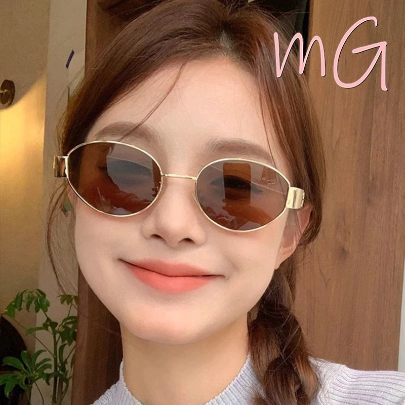 [ส่งจากกทม] My Girlแฟชั่นเกาหลี แว่นกันแดดทรงรีสไตล์ใหม่ระดับไฮเอนด์ย้อนยุคโลหะครีมกันแดดแว่นตาสายตาสั้นสไตล์ใหม่ Unisex